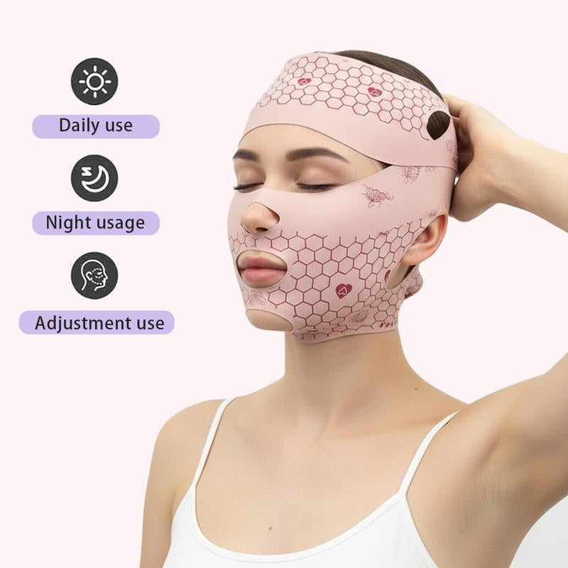 TUNISE Face Lifting Strap, Unisex Upgraded Version V-Shaped Face Slimming Belt, Beauty Face Shaping Sleeping Mask - Reduce Double Chin and Forehead Wrinkles, Breathable Ice Silk Lifting Bandage, with Forehead Strap, Stop Snoring