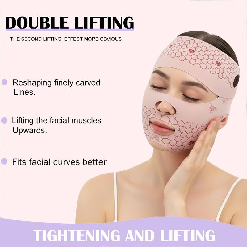 TUNISE Face Lifting Strap, Unisex Upgraded Version V-Shaped Face Slimming Belt, Beauty Face Shaping Sleeping Mask - Reduce Double Chin and Forehead Wrinkles, Breathable Ice Silk Lifting Bandage, with Forehead Strap, Stop Snoring