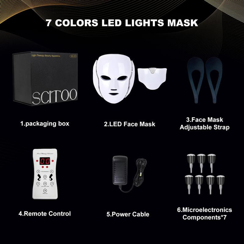 Led Face Mask Light Therapy,Red Light Face Mask,Light Mask,Led Facial Mask Device for Home Use,Red-Light-Therapy-For-Face,Seven- Colors LED Facial Skin Care Mask (White) Comfort Multifunctional Beauty Machine