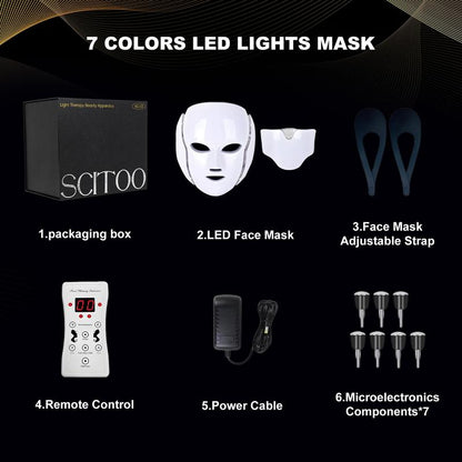 Led Face Mask Light Therapy,Red Light Face Mask,Light Mask,Led Facial Mask Device for Home Use,Red-Light-Therapy-For-Face,Seven- Colors LED Facial Skin Care Mask (White) Comfort Multifunctional Beauty Machine