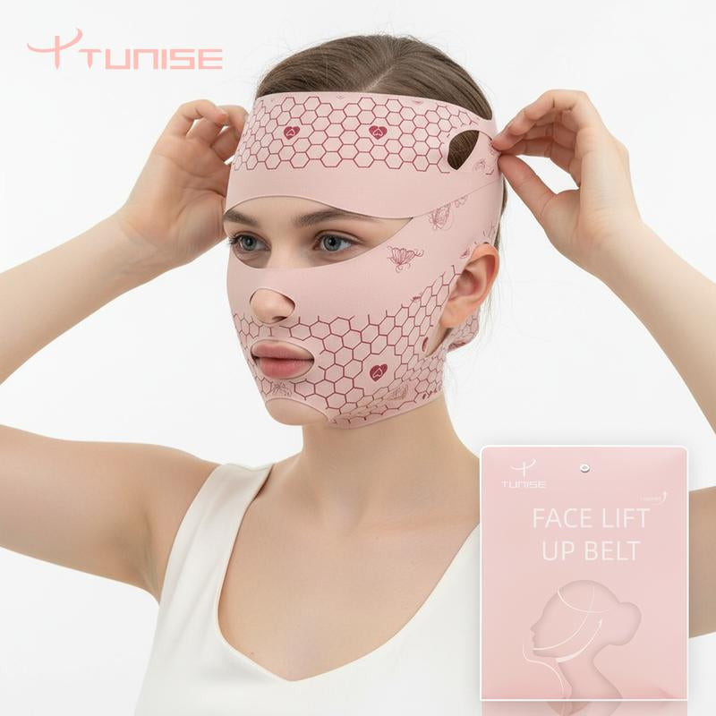 TUNISE Face Lifting Strap, Unisex Upgraded Version V-Shaped Face Slimming Belt, Beauty Face Shaping Sleeping Mask - Reduce Double Chin and Forehead Wrinkles, Breathable Ice Silk Lifting Bandage, with Forehead Strap, Stop Snoring