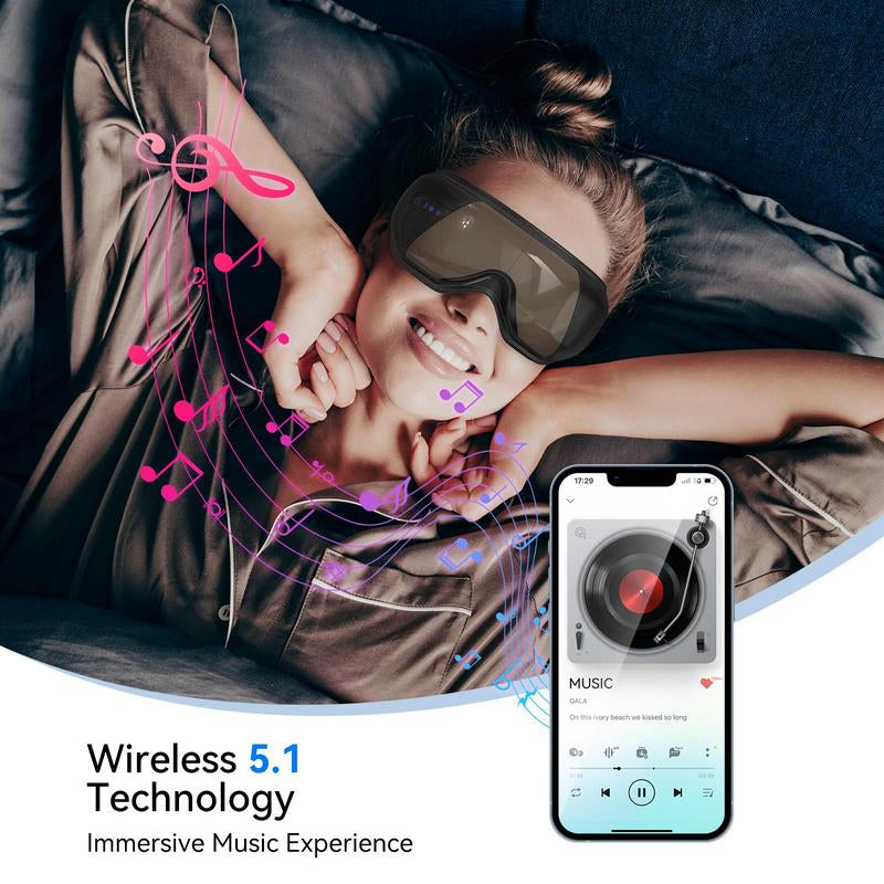 Eye Massager with Heat & Balloon Massage Wireless Music Rechargeable Adjustable Headband 4D Airbags LCD Display Relief Roller for Eye Fatigue Storage