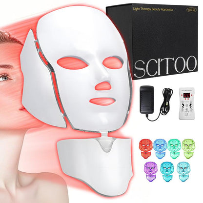 Led Face Mask Light Therapy,Red Light Face Mask,Light Mask,Led Facial Mask Device for Home Use,Red-Light-Therapy-For-Face,Seven- Colors LED Facial Skin Care Mask (White) Comfort Multifunctional Beauty Machine