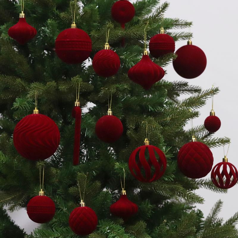 36 PCS Velvet Christmas Balls, Flocked Christmas Tree Ball Ornaments, Plastic Balls Xmas Decorative Hanging Ornaments Christmas Tree Decoration