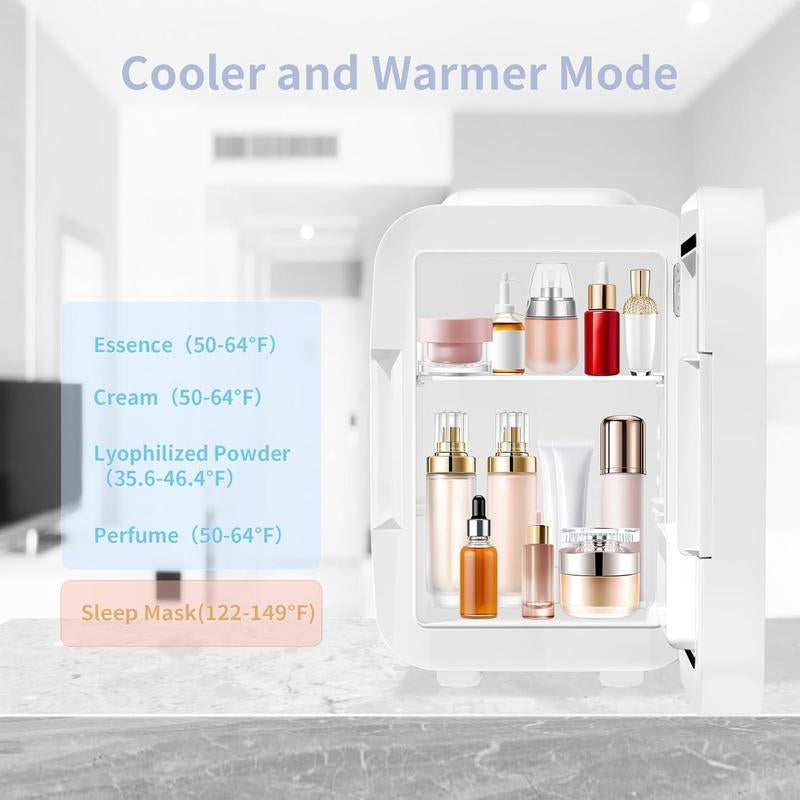 Mini Skincare Fridge with Dimmable LED Mirror,4Liter Cooler and Warmer for Makeup, Cosmetic, Beauty, Food, Small Refrigerator for Bedroomand Car Mini Fridge Minifridge Magic
