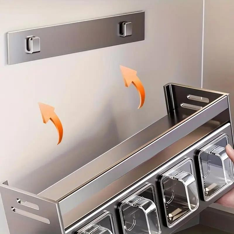 Kitchen Storage Rack, Wall Mounted Spice Rack with Drawer, Durable Aluminum Storage Rack, Seasoning Bottle Holder, Multifunctional Spice Rack for Home Kitchen, Organiser