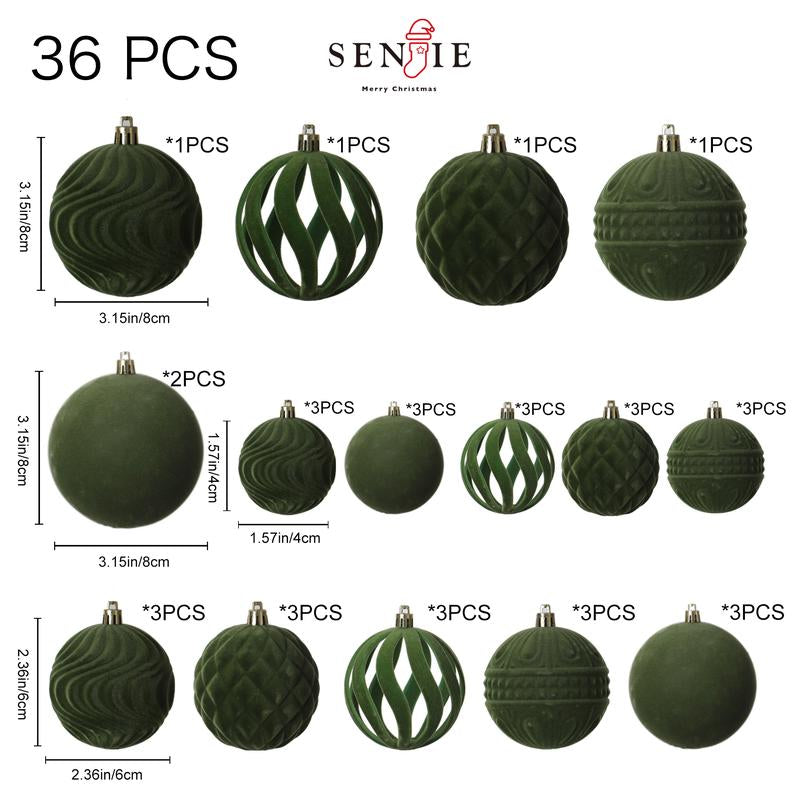 36 PCS Velvet Christmas Balls, Flocked Christmas Tree Ball Ornaments, Plastic Balls Xmas Decorative Hanging Ornaments Christmas Tree Decoration