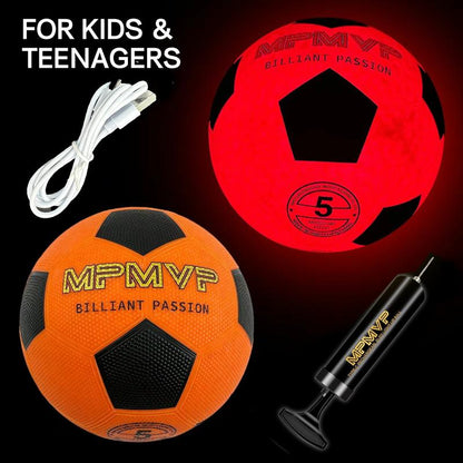 Glow in the Dark Sports Ball Collection - Light up LED Basketball Football Soccer Ball Set - Official Size Night Glowing Balls for Indoor Outdoor Games - Perfect Sports Gifts for Kids Teens Boys Girls Age 8-15