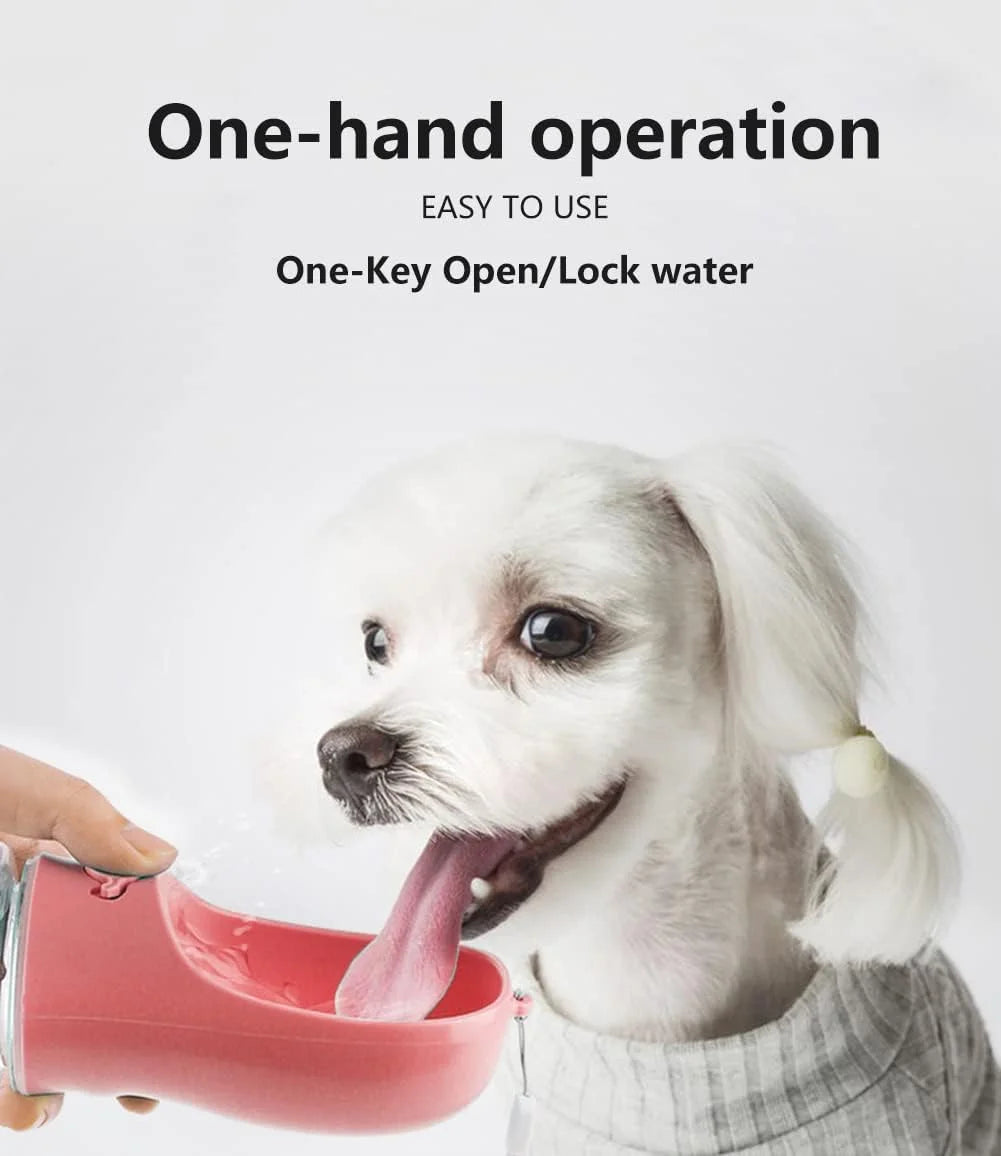 8.3*2.7" Dog Water Bottle, 12Oz Leak Proof Portable Puppy Water Dispenser with Drinking Feeder for Pets Outdoor Walking Hiking Travel Food Grade Plastic - Pink