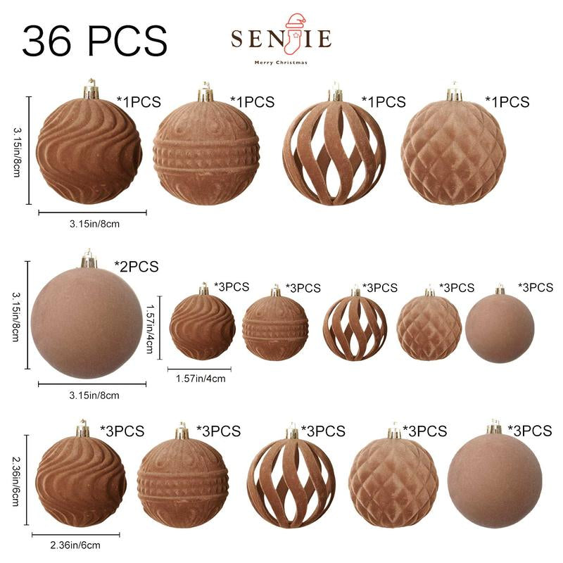 36 PCS Velvet Christmas Balls, Flocked Christmas Tree Ball Ornaments, Plastic Balls Xmas Decorative Hanging Ornaments Christmas Tree Decoration