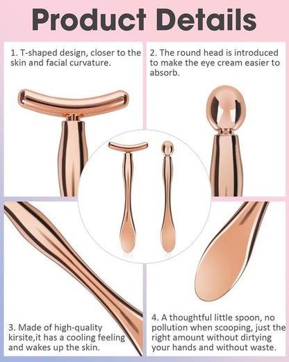 2 Pcs Metal Eye Cream Applicator Face Roller Massager Tool,Massager Skin Care Tools, Face Roller Massager Tool,Eye Massage Wand Stick Girls Women Facial Balm Massager for Reducing Puffiness Wrinkle Gift for Women