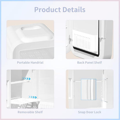 Mini Skincare Fridge with Dimmable LED Mirror,4Liter Cooler and Warmer for Makeup, Cosmetic, Beauty, Food, Small Refrigerator for Bedroomand Car Mini Fridge Minifridge Magic