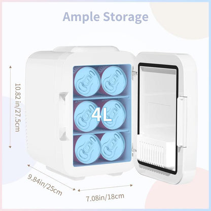 Mini Skincare Fridge with Dimmable LED Mirror,4Liter Cooler and Warmer for Makeup, Cosmetic, Beauty, Food, Small Refrigerator for Bedroomand Car Mini Fridge Minifridge Magic