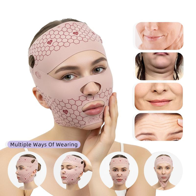 TUNISE Face Lifting Strap, Unisex Upgraded Version V-Shaped Face Slimming Belt, Beauty Face Shaping Sleeping Mask - Reduce Double Chin and Forehead Wrinkles, Breathable Ice Silk Lifting Bandage, with Forehead Strap, Stop Snoring