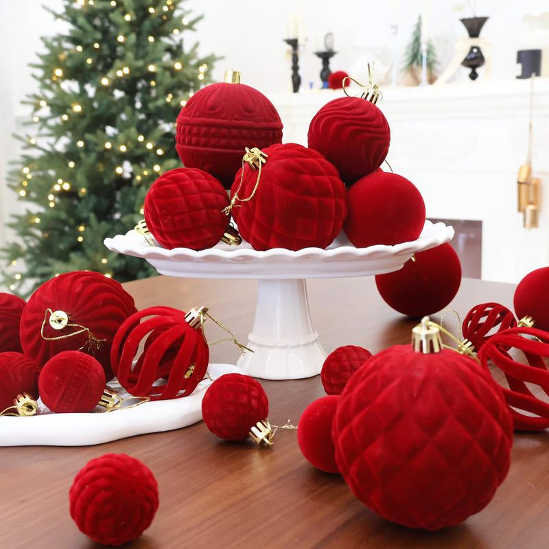 36 PCS Velvet Christmas Balls, Flocked Christmas Tree Ball Ornaments, Plastic Balls Xmas Decorative Hanging Ornaments Christmas Tree Decoration