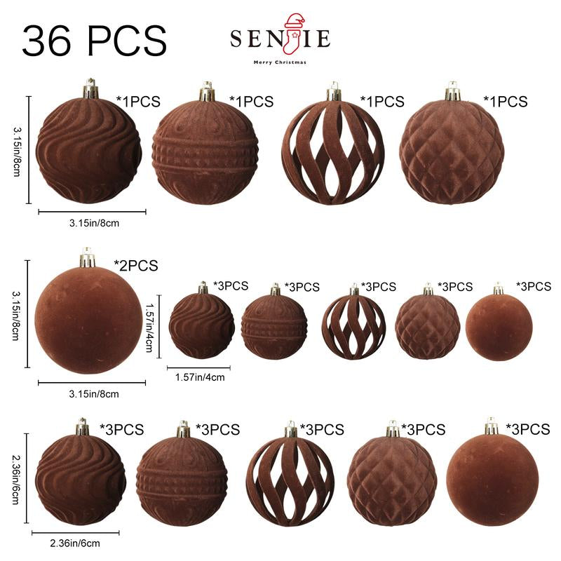 36 PCS Velvet Christmas Balls, Flocked Christmas Tree Ball Ornaments, Plastic Balls Xmas Decorative Hanging Ornaments Christmas Tree Decoration
