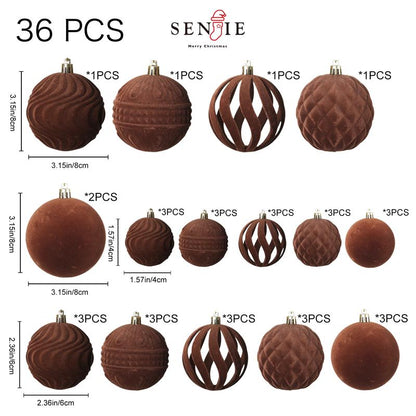 36 PCS Velvet Christmas Balls, Flocked Christmas Tree Ball Ornaments, Plastic Balls Xmas Decorative Hanging Ornaments Christmas Tree Decoration