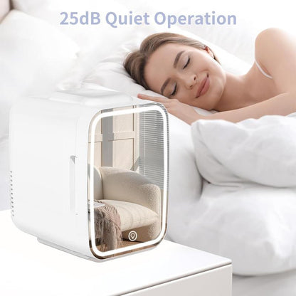 Mini Skincare Fridge with Dimmable LED Mirror,4Liter Cooler and Warmer for Makeup, Cosmetic, Beauty, Food, Small Refrigerator for Bedroomand Car Mini Fridge Minifridge Magic