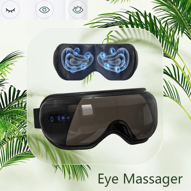 Eye Massager with Heat & Balloon Massage Wireless Music Rechargeable Adjustable Headband 4D Airbags LCD Display Relief Roller for Eye Fatigue Storage