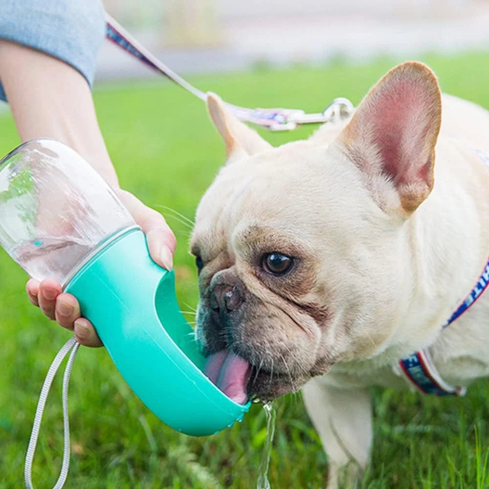 8.3*2.7" Dog Water Bottle, 12Oz Leak Proof Portable Puppy Water Dispenser with Drinking Feeder for Pets Outdoor Walking Hiking Travel Food Grade Plastic - Pink