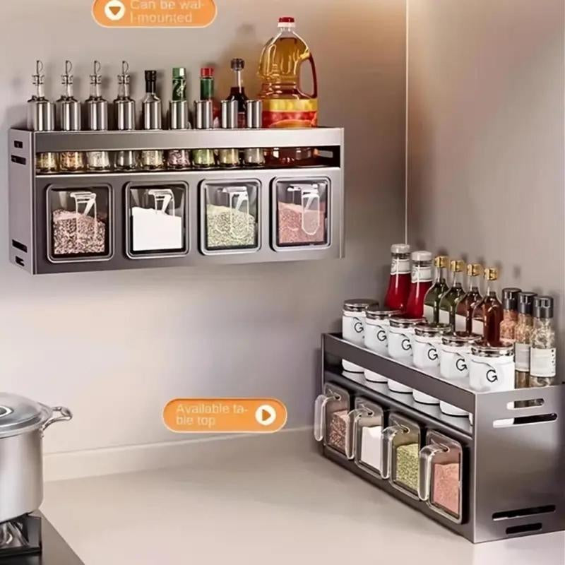 Kitchen Storage Rack, Wall Mounted Spice Rack with Drawer, Durable Aluminum Storage Rack, Seasoning Bottle Holder, Multifunctional Spice Rack for Home Kitchen, Organiser
