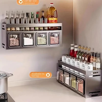 Kitchen Storage Rack, Wall Mounted Spice Rack with Drawer, Durable Aluminum Storage Rack, Seasoning Bottle Holder, Multifunctional Spice Rack for Home Kitchen, Organiser