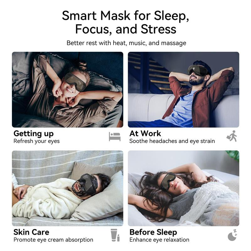 Eye Massager with Heat & Balloon Massage Wireless Music Rechargeable Adjustable Headband 4D Airbags LCD Display Relief Roller for Eye Fatigue Storage