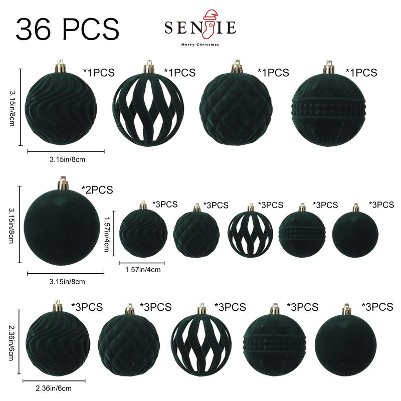 36 PCS Velvet Christmas Balls, Flocked Christmas Tree Ball Ornaments, Plastic Balls Xmas Decorative Hanging Ornaments Christmas Tree Decoration