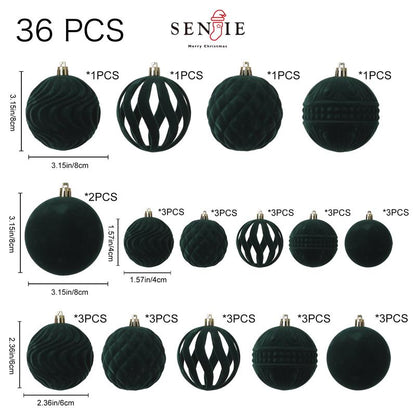 36 PCS Velvet Christmas Balls, Flocked Christmas Tree Ball Ornaments, Plastic Balls Xmas Decorative Hanging Ornaments Christmas Tree Decoration