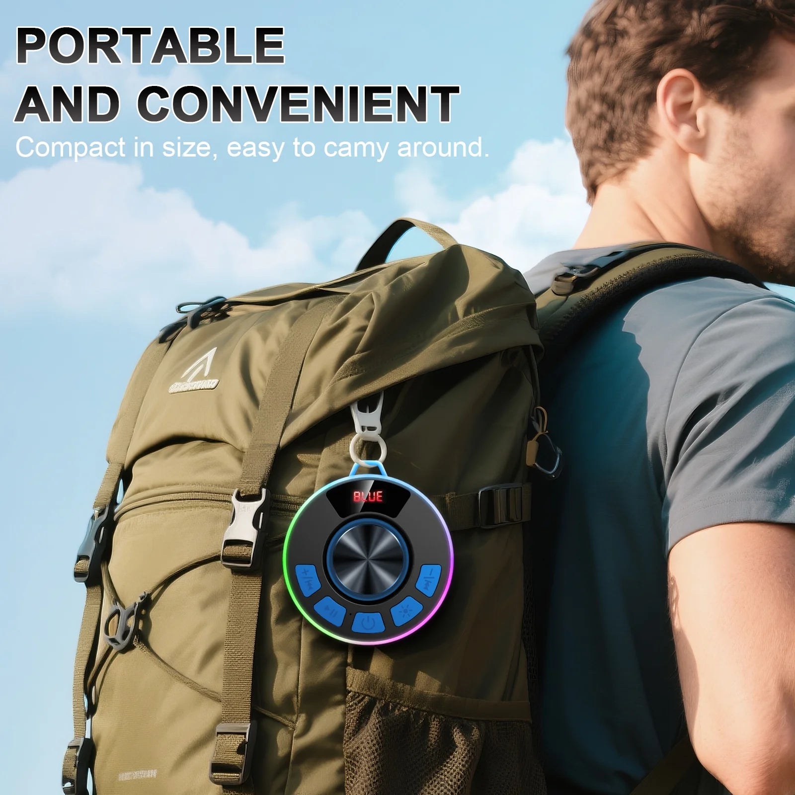 Bluetooth Speaker, Lpx7 Waterproof Shower Portable Speaker with LED Light, Bluetooth 5.4 HD Stereo Sound, Digital Display with Suction Cup, Wireless Speaker for Outdoor Party Beach Bathroom