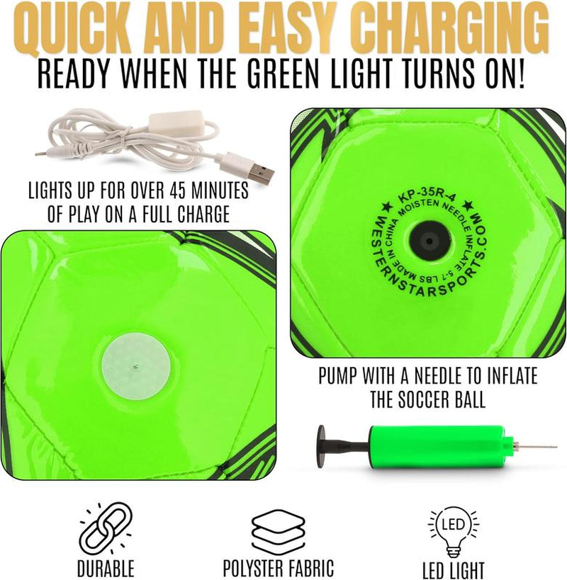 Western Star LED Light up Soccer Ball - Rechargeable Glow in the Dark Size 4 & Size 5 for Kids - Attractive Durable Designs - Gifts for Boys Ages 8-15