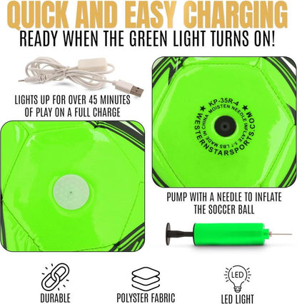 Western Star LED Light up Soccer Ball - Rechargeable Glow in the Dark Size 4 & Size 5 for Kids - Attractive Durable Designs - Gifts for Boys Ages 8-15