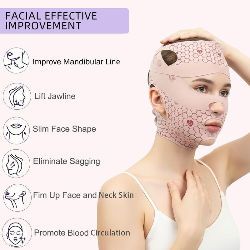 TUNISE Face Lifting Strap, Unisex Upgraded Version V-Shaped Face Slimming Belt, Beauty Face Shaping Sleeping Mask - Reduce Double Chin and Forehead Wrinkles, Breathable Ice Silk Lifting Bandage, with Forehead Strap, Stop Snoring