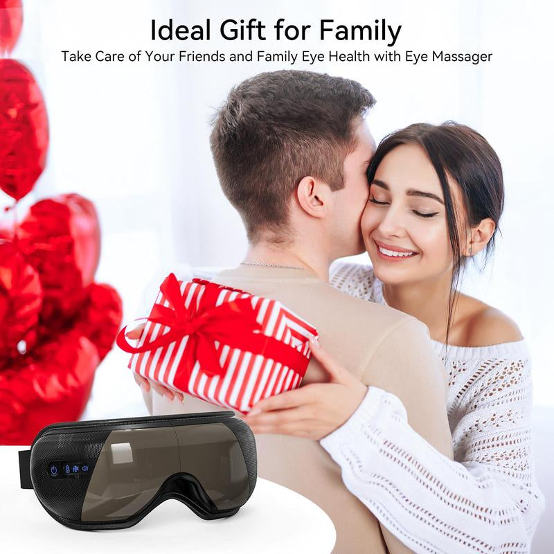 Eye Massager with Heat & Balloon Massage Wireless Music Rechargeable Adjustable Headband 4D Airbags LCD Display Relief Roller for Eye Fatigue Storage