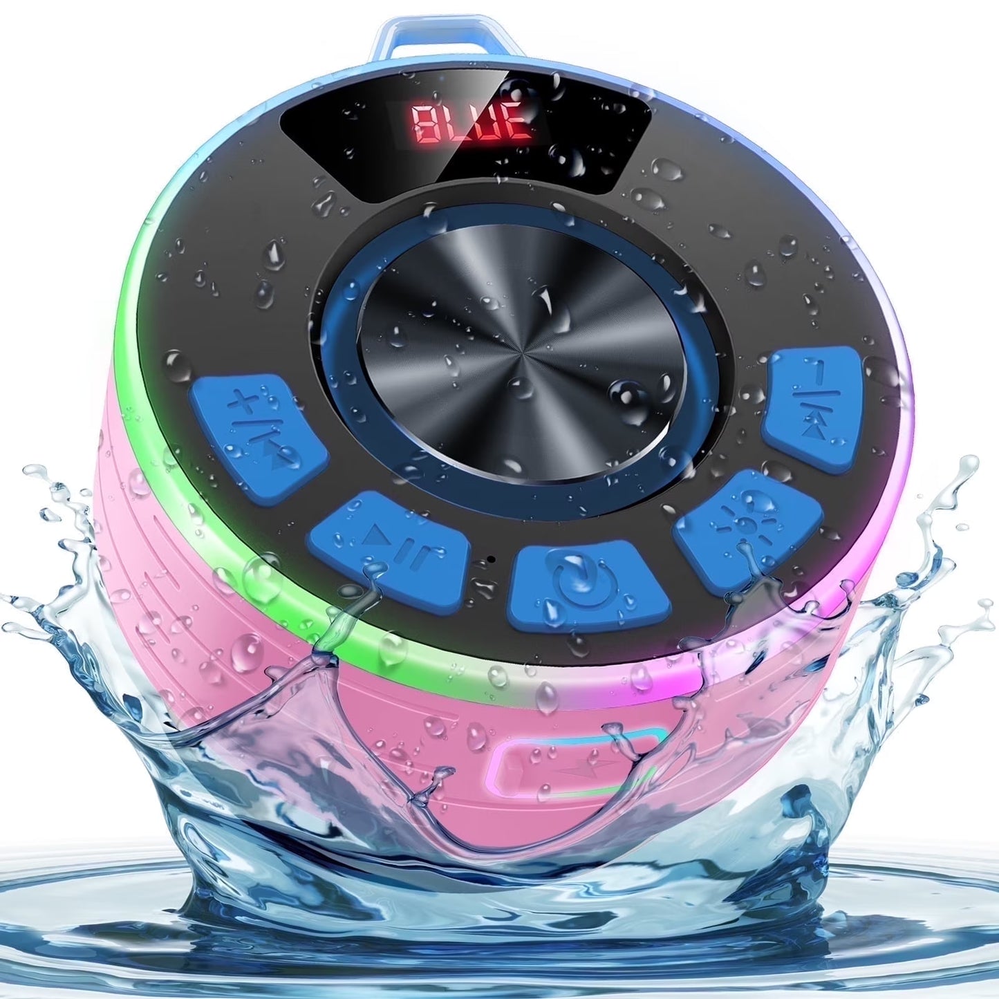 Bluetooth Speaker, Lpx7 Waterproof Shower Portable Speaker with LED Light, Bluetooth 5.4 HD Stereo Sound, Digital Display with Suction Cup, Wireless Speaker for Outdoor Party Beach Bathroom