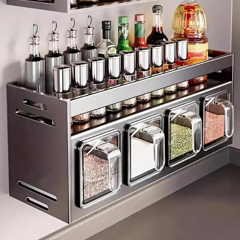 Kitchen Storage Rack, Wall Mounted Spice Rack with Drawer, Durable Aluminum Storage Rack, Seasoning Bottle Holder, Multifunctional Spice Rack for Home Kitchen, Organiser