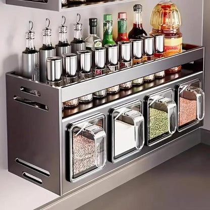 Kitchen Storage Rack, Wall Mounted Spice Rack with Drawer, Durable Aluminum Storage Rack, Seasoning Bottle Holder, Multifunctional Spice Rack for Home Kitchen, Organiser